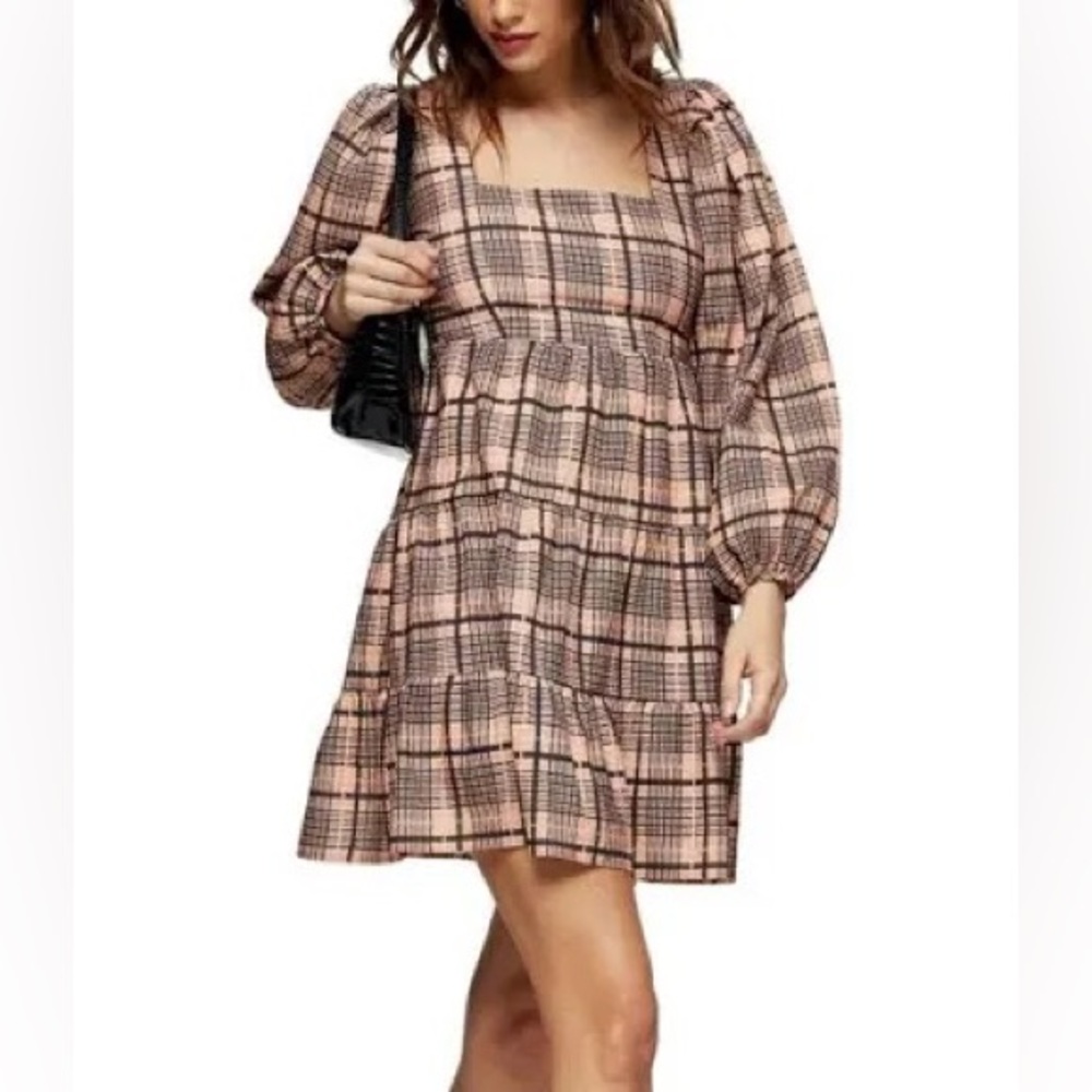 Topshop Pink and Grey Textured Check Dress size 4